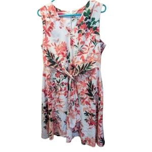 Calvin Klein Dress with Coral & Green Floral Print
